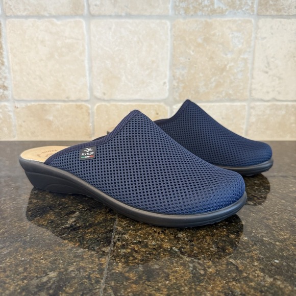 Fly Flot Woman Classic Slide Sandal‎ Size 9 Cloth Clog Navy Blue Made In Italy - Picture 1 of 13